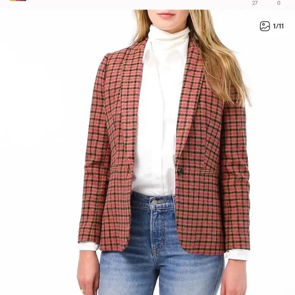 J. Crew Parke Plaid English Moon Houndstooth Wool Blazer